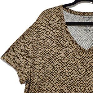 New NINE WEST V-NECK SHORT SLEEVE LEOPARD TEE TOP XXL  (NWOT) FALL